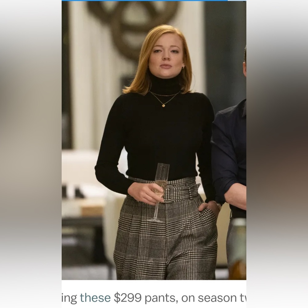 SuiStudio Houndstooth Belted Wide Leg Pants 4-6 (as seen on Shiv Roy/Succession)